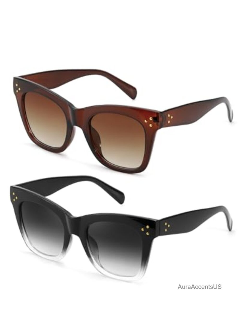 Oversized Cat Eye Sunglasses 2 Pack Thick Frame UV400 Gradient Lens
